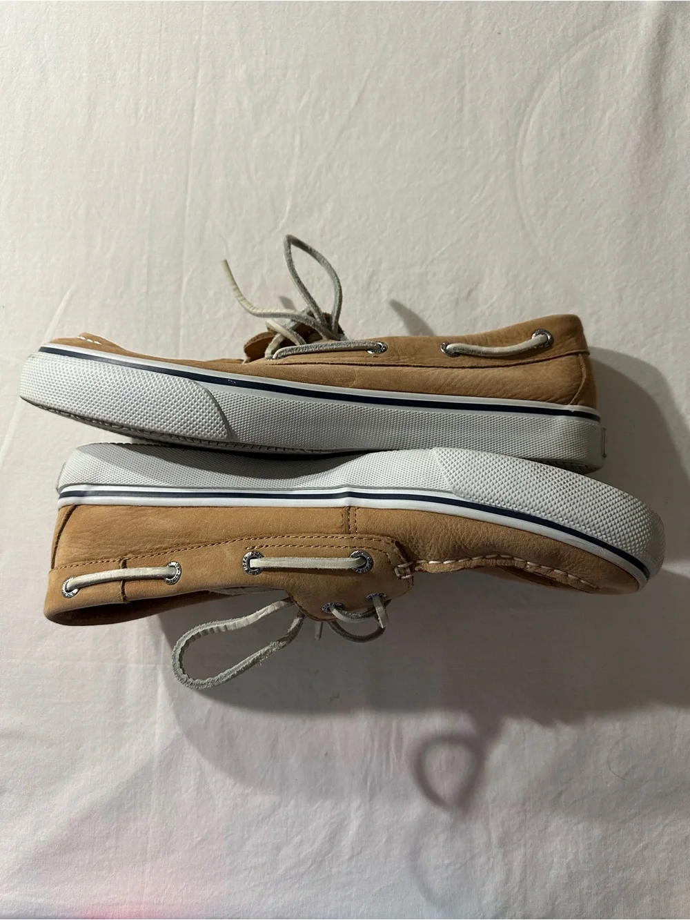 Sperry Chestnut Leather Deck Shoes with White Laces Sz 10